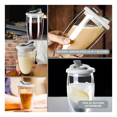 PACK12 TAZA PORTATIL DE VIDRIO DOBLE CON TAPA HERMETICA 450 ML TRANSPARENTE Y+PAPEL REGALO - 2
