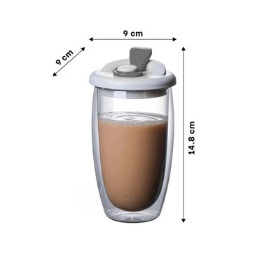 PACK12 TAZA PORTATIL DE VIDRIO DOBLE CON TAPA HERMETICA 450 ML TRANSPARENTE Y+PAPEL REGALO - 4