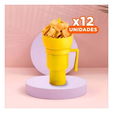 PACK12 CONTENEDOR PARA BEBIDAS Y SNACKS 2 EN 1 DE MATERIAL ABS AMARILLO - 1