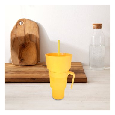 PACK12 CONTENEDOR PARA BEBIDAS Y SNACKS 2 EN 1 DE MATERIAL ABS AMARILLO - 2