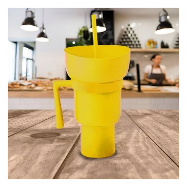 PACK12 CONTENEDOR PARA BEBIDAS Y SNACKS 2 EN 1 DE MATERIAL ABS AMARILLO - 3