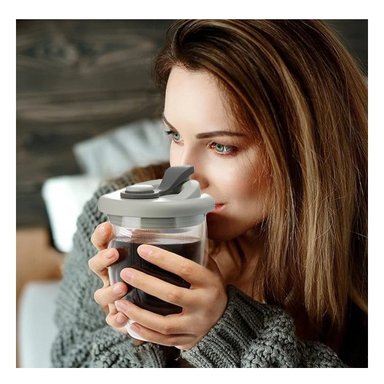 PACK4 TAZA TRANSPARENTE DE VIDRIO DOBLE CON TAPA DE SILICONA 350 ML Y+REGALO STICKER - 5