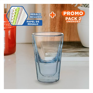 PACK2 VASO DOBLE CAPA EN VIDRIO BOROSILICATO TRANSPARENTE CAPACIDAD 260ML Y+PAPEL REGALO - 1