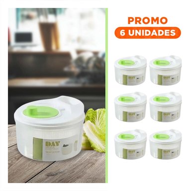 PACK6 CONTENEDOR GIRATORIO PARA ESCURRIR VERDURAS BLANCO CON VERDE DAY - 1