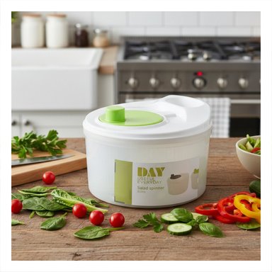 PACK6 CONTENEDOR GIRATORIO PARA ESCURRIR VERDURAS BLANCO CON VERDE DAY - 3