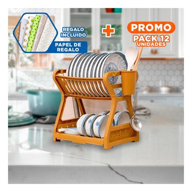 PACK12 ESCURRIDOR DE PLATOS MARRON CON DISEÑO DE TORRE PARA EL AHORRO Y+PAPEL REGALO - 1