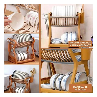 PACK12 ESCURRIDOR DE PLATOS MARRON CON DISEÑO DE TORRE PARA EL AHORRO Y+PAPEL REGALO - 2
