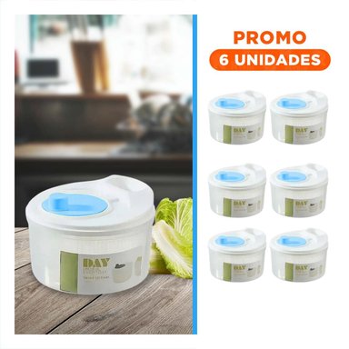 PACK6 CONTENEDOR GIRATORIO PARA ESCURRIR VERDURAS BLANCO CON AZUL DAY - 1