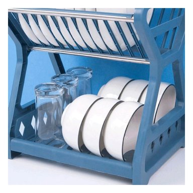 ORGANIZADOR DE VAJILLA EN COLOR AZUL DE DOBLE NIVEL PARA MUCHA CARGA - 1