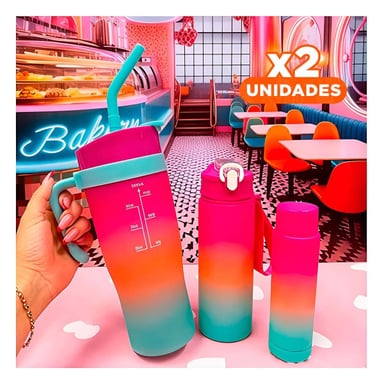 PACK2 UTENSILIO TRIO TRICOLOR 1200ML 800ML 300ML FACIL DE TRANSPORTAR Y+REGALO STICKER - 1