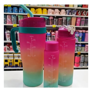PACK2 UTENSILIO TRIO TRICOLOR 1200ML 800ML 300ML FACIL DE TRANSPORTAR Y+REGALO STICKER - 3