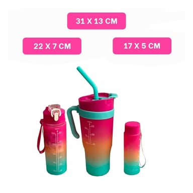 PACK2 UTENSILIO TRIO TRICOLOR 1200ML 800ML 300ML FACIL DE TRANSPORTAR Y+REGALO STICKER - 4