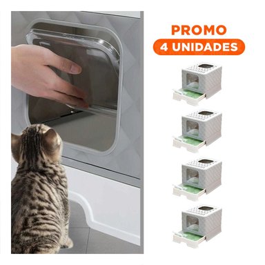 PACK4 SANITARIO HIGIENICO EN COLOR PLOMO PARA GATO CON SISTEMA DESMONTABLE Y+REGALO STICKER - 1