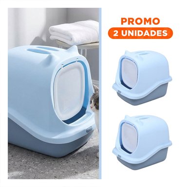 PACK2 ARENERO AMPLIO CELESTE CERRADO CON OREJITAS PARA GATO - 1