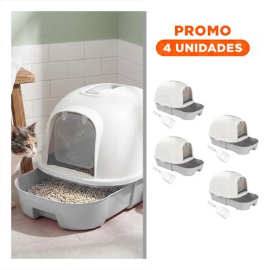 PACK4 CAJA SANITARIA CERRADA PLOMO CON PALA CERNIDORA PARA GATO Y+REGALO STICKER - 1