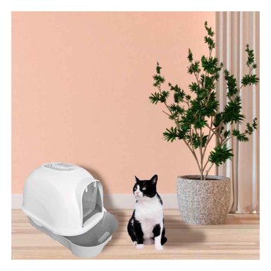 PACK4 CAJA SANITARIA CERRADA PLOMO CON PALA CERNIDORA PARA GATO Y+REGALO STICKER - 3