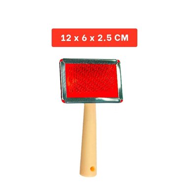 PACK6 CEPILLO ERGONOMICO METAL ROJO CON MANGO DE MADERA PARA MASCOTAS Y+REGALO STICKER - 4