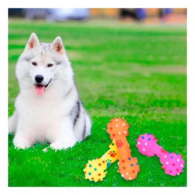 PACK12 OBJETO DE HUESO PLASTICO CON PUNTOS PARA JUEGO CANINO - 1