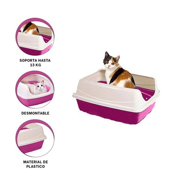 SANITARIO CERRADO ROSADO PARA GATOS CON ENTRADA FRONTAL - 3