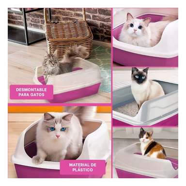 CAJA DE ARENA ROSADO PARA GATOS CON COBERTURA SEMICERRADA Y+POST IT - 1