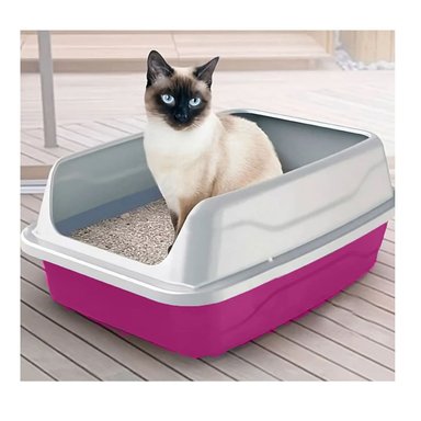 CAJA DE ARENA ROSADO PARA GATOS CON COBERTURA SEMICERRADA Y+POST IT - 2