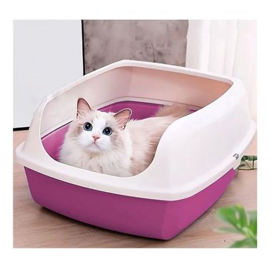 CAJA DE ARENA ROSADO PARA GATOS CON COBERTURA SEMICERRADA Y+POST IT - 3