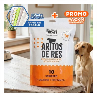 PACK4 SNACKS EN AROS DE CARNE DE RES PARA PERROS 10 UNID Y+PAPEL REGALO - 1