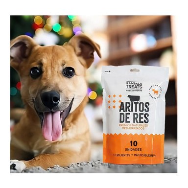 PACK4 SNACKS EN AROS DE CARNE DE RES PARA PERROS 10 UNID Y+PAPEL REGALO - 5