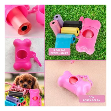 PACK6 ROLLO FUNCIONAL DE 5 BOLSAS EN FORMA DE HUESO ROSADO SEGURO Y+PAPEL REGALO - 3