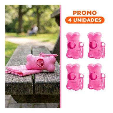 PACK4 ROLLO COMPACTO DE 5 BOLSAS EN FORMA DE HUESO ROSADO RESISTENTE Y+REGALO STICKER - 1