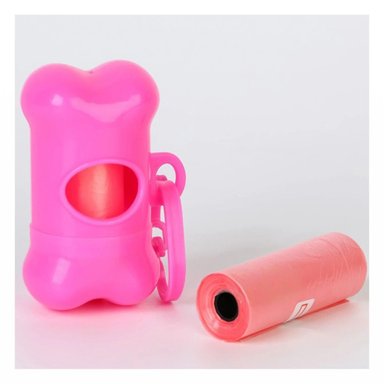 PACK4 ROLLO DE 5 BOLSAS CON PORTA BOLSA EN FORMA DE HUESO ROSADO PRACTICO - 2