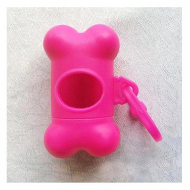 PACK4 ROLLO DE 5 BOLSAS CON PORTA BOLSA EN FORMA DE HUESO ROSADO PRACTICO - 3