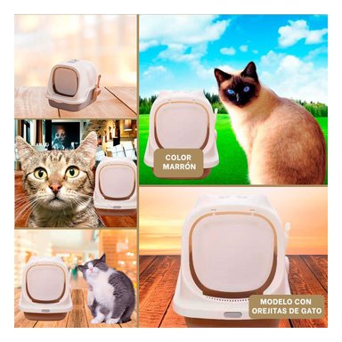 PACK2 SET SANITARIO CERRADO CON OREJITAS DE GATO MARRON PARA CASA Y+PAPEL REGALO - 3