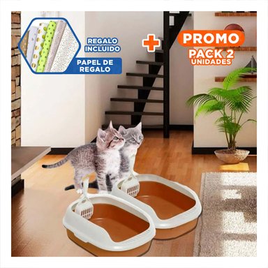 PACK2 RECIPIENTE MARRON PARA GATO CON LADOS MEDIOS ALTOS MAS PALA CERNIDORA Y+PAPEL REGALO - 1