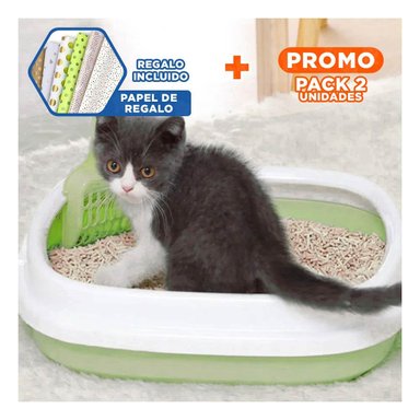 PACK2 RECIPIENTE VERDE PARA GATO CON PALA CERNIDORA 40X33X11 Y+PAPEL REGALO - 1
