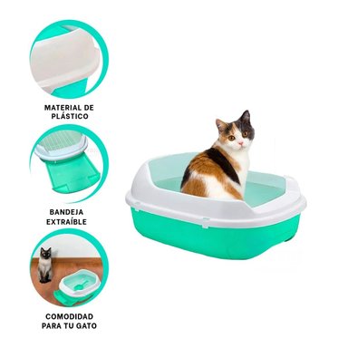 ARENERO VERDE AGUA PARA GATO CON BANDEJA EXTRAIBLE ABIERTA Y+LIGAS REGALO - 3