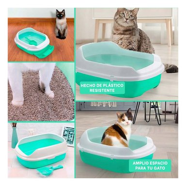 ARENERO VERDE AGUA PARA GATO CON BANDEJA EXTRAIBLE ABIERTA Y+LIGAS REGALO - 5