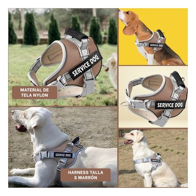 PACK4 ARNES REGULABLE SERVICE DOG TALLA S MARRON CON ASA Y+REGALO STICKER - 2