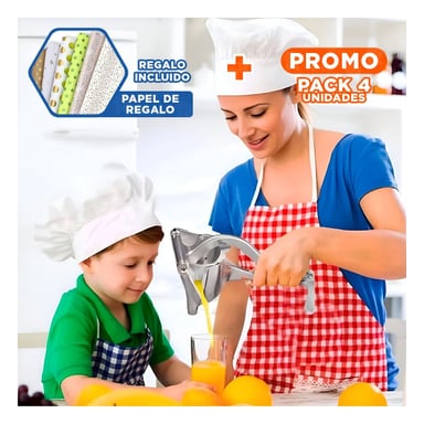 PACK4 EXPRIMIDOR DE NARANJA ACERO INOXIDABLE EN COLOR PLATEADO Y+PAPEL REGALO - 1