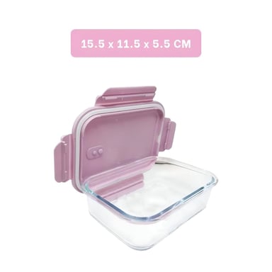 PACK4 CONTENEDOR PRACTICO DE VIDRIO 410 ML CON TAPA SEGURA ROSADO HOGAR - 4