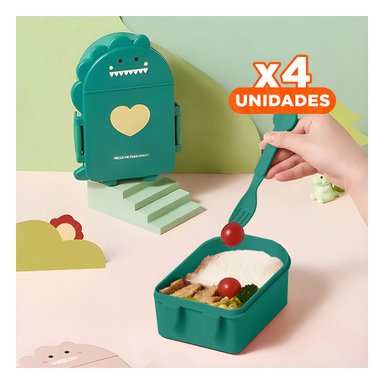 PACK4 TAPER PARA LONCHERA EN FORMA DE DINOSAURIO COLOR VERDE CON CUBIERTOS - 1