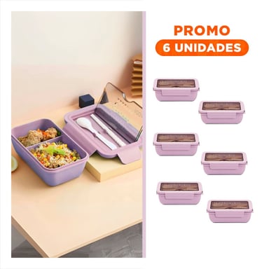PACK6 RECIPIENTE 1100ML MORADO CON ESPACIO INTERNO DIVIDIDO EN DOS - 1