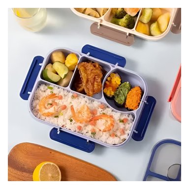 CONTENEDOR RECTANGULAR 4 ESPACIOS CON TENEDOR 1100ML AZUL HERMETICO PLUS - 1