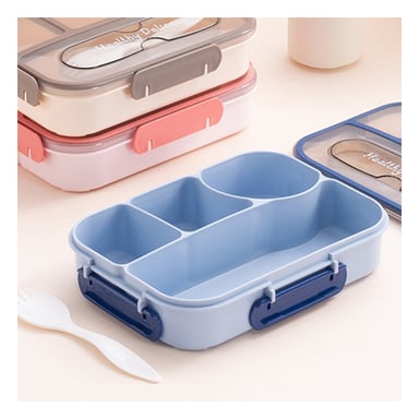 CONTENEDOR RECTANGULAR 4 ESPACIOS CON TENEDOR 1100ML AZUL PRACTICO COMODO Y+LIGAS REGALO - 2