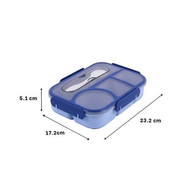 CONTENEDOR RECTANGULAR 4 ESPACIOS CON TENEDOR 1100ML AZUL PRACTICO COMODO Y+LIGAS REGALO - 4