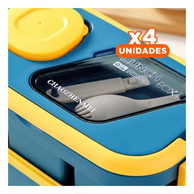 PACK4 POTE ORGANIZADO 2 PISOS CON CUBIERTOS AZUL Y AMARILLO PARA COMIDAS - 1