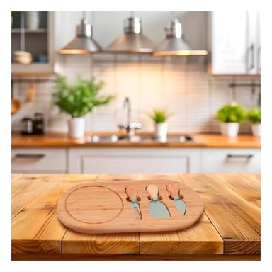 KIT DE COCINA CON CUCHILLOS ESPECIALES PARA QUESOS Y EMBUTIDOS MADERA Y+PAPEL REGALO - 3
