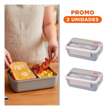 PACK2 CONSERVADOR PARA MANTENER ALIMENTOS FRESCOS 1100ML Y CUBIERTOS PLOMO - 1