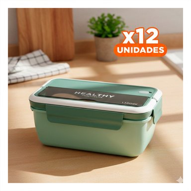 PACK12 CUBETA RECTANGULAR CON CUBIERTOS PARA COMIDAS CREATIVAS 1100ML VERDE - 1