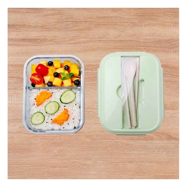 PACK6 MODULAR DE VIDRIO PARA ALMUERZO DIARIO O SNACKS VERDE Y+PAPEL REGALO - 2